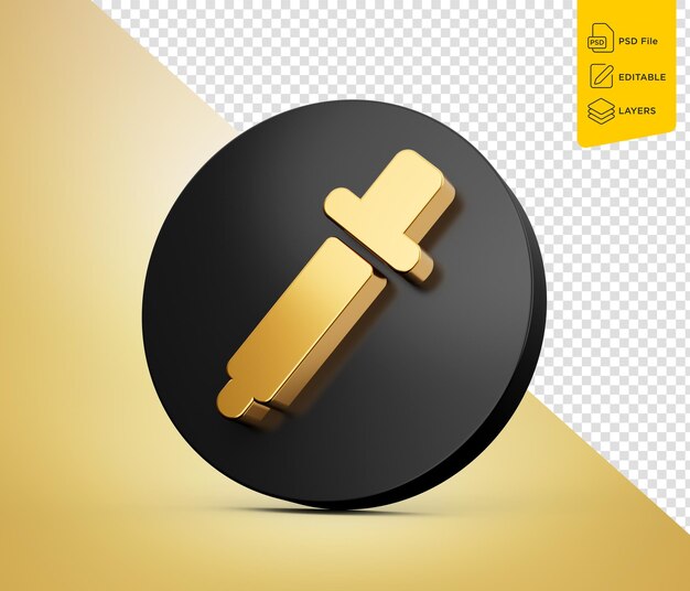 PSD gold dropper o picker 3d icono negro aislado en fondo dorado ilustración 3d