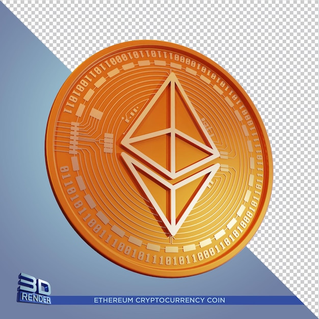 Gold Ethereum Coin Criptomoeda 3D Renderização isolada