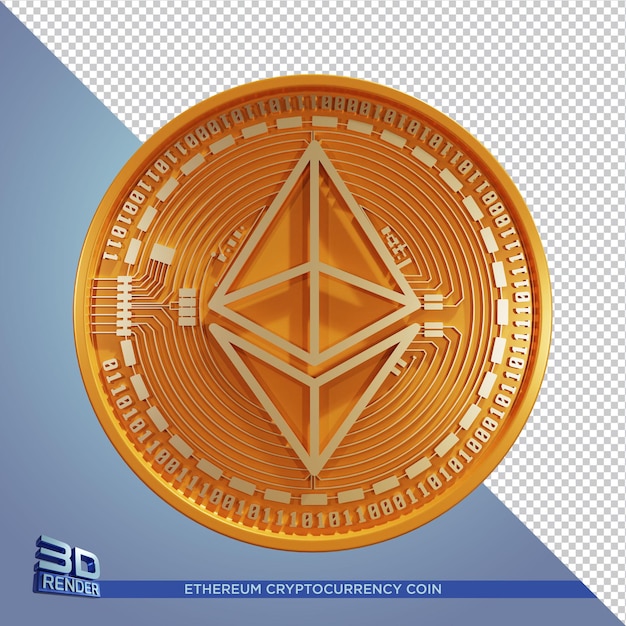 Gold Ethereum Coin Criptomoeda 3D Renderização isolada