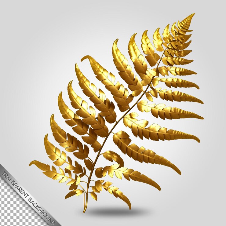 PSD gold fern leaf transparent background