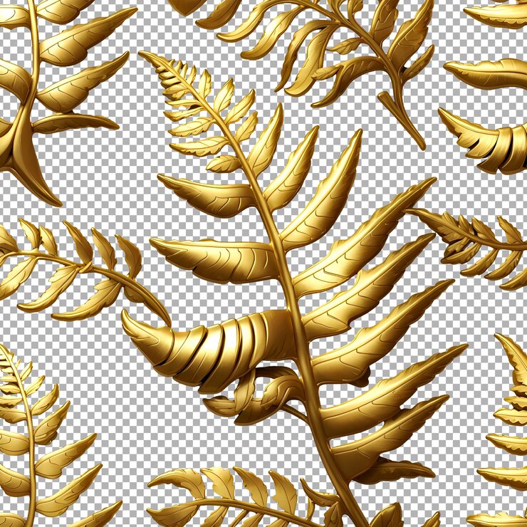 PSD gold fern leaf transparent background