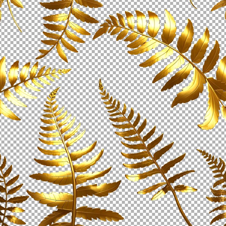 PSD gold fern leaf transparent background