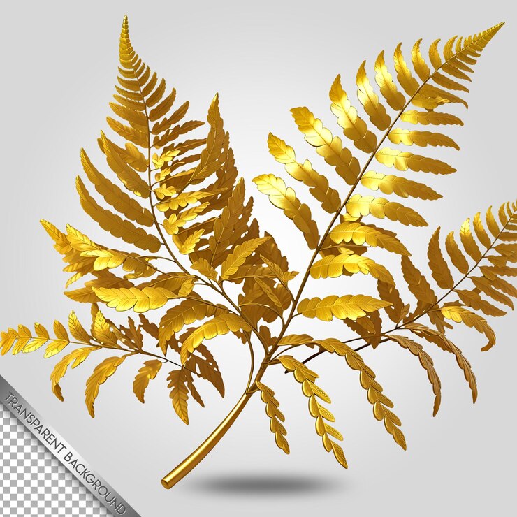 PSD gold fern leaf transparent background