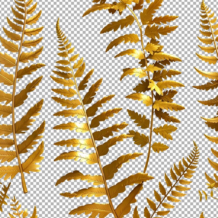 PSD gold fern leaf transparent background