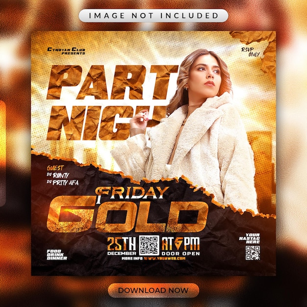 Gold Friday Party Flyer Ou Modèle De Bannière Promotionnelle Sur Les Médias Sociaux