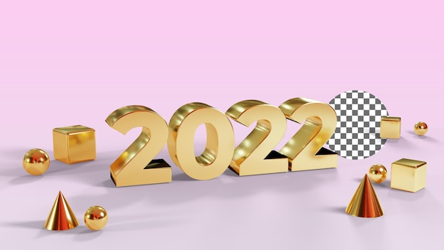 Gold frohes neues jahr 2022 mit geometrie-formen 3d-render-design-element