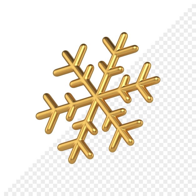 Gold geometrische Schneeflocke 3D-Rendering. Weihnachtsdekoration aus Edelmetall. Sternförmiges Ornament mit linearen Webarten. Kreatives Element des Interieurs und der Stimmung des guten Rutsch ins Neue Jahr.