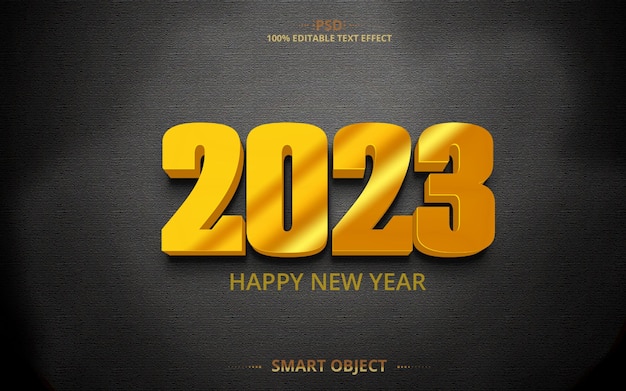 Gold happy new year 2023 mejor diseño de efecto de texto