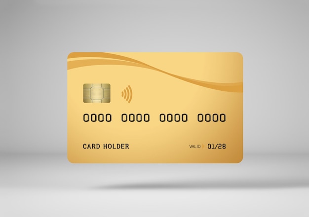 Gold Kreditkartenmodell isoliert in 3D-Rendering