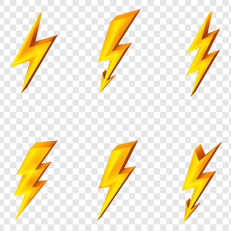 PSD gold lightning icons on black vector illustration isolated on transparent background