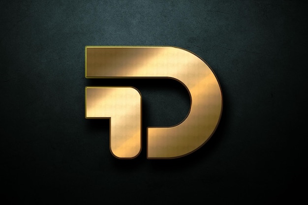 Gold-logo-attrappe auf dunkler wand