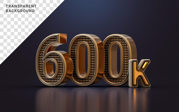 PSD gold luxus danke für 600.000 follower online social banner happy celebration 3d render