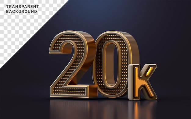 Gold luxus vielen dank für 20.000 follower online social banner happy celebration 3d render