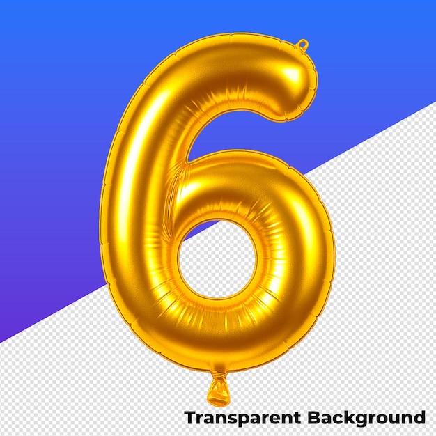 gold number 6 balloon with transparent background