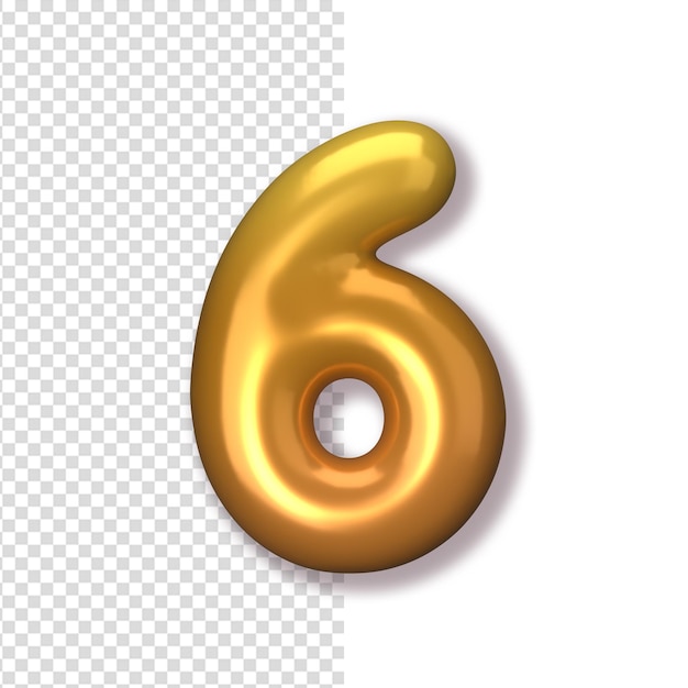 Gold Number 6 Numero sotto forma di palloncini 3d