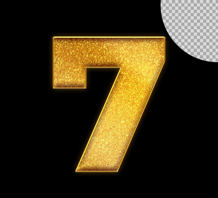 PSD gold number 7 on a black background