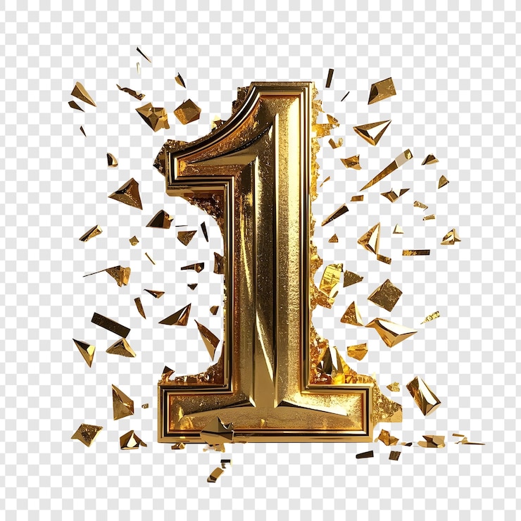 PSD gold number one isolated on transparent background
