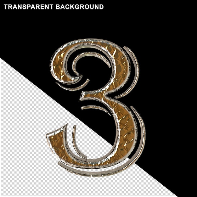 Gold numbers in a silver setting number 3