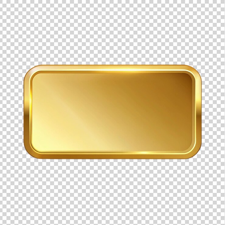 PSD gold rectangle button isolated on transparent background