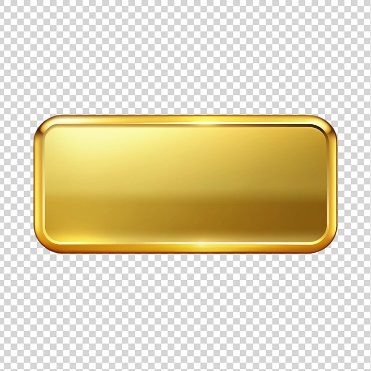 PSD gold rectangle button isolated on transparent background
