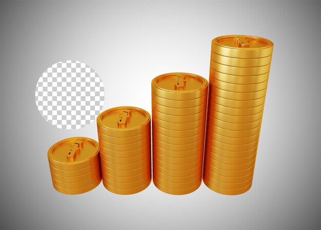 Gold Riel Coin Stacks Cuatro Columnas 3D Rendering
