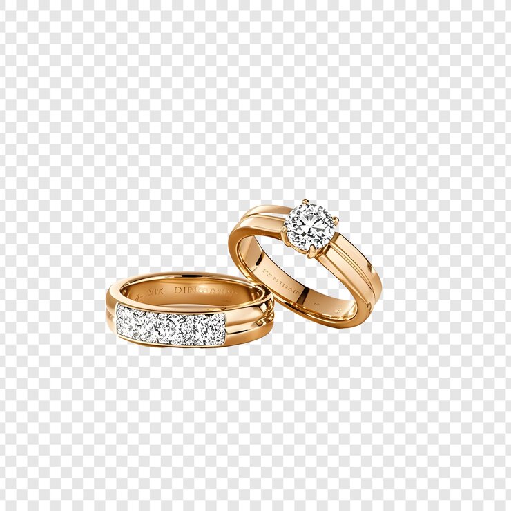 gold rings with diamonds on a transparent background