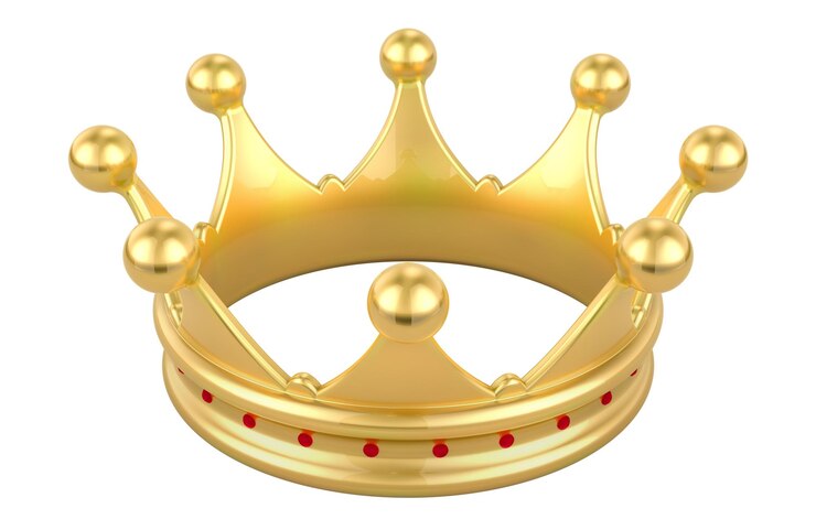 PSD gold royal crown closeup 3d rendering isolated on transparent background