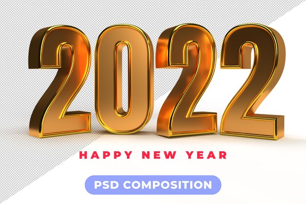 Gold Silber 2022 Neujahr 3D-Rendering auf transparentem Hintergrund isoliert