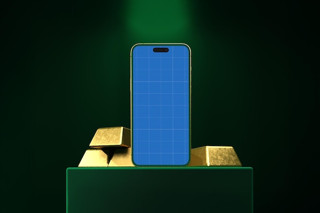 Gold Smartphone on Podium with Gold Bars - Product Showcase