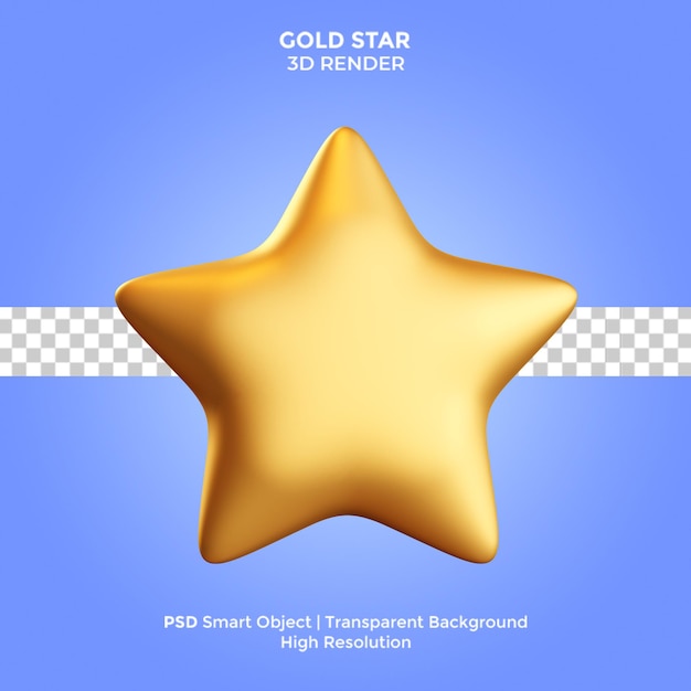 Gold star 3d render ilustração isolada psd premium