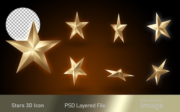 Gold strukturierte Sterne 3D-Symbol