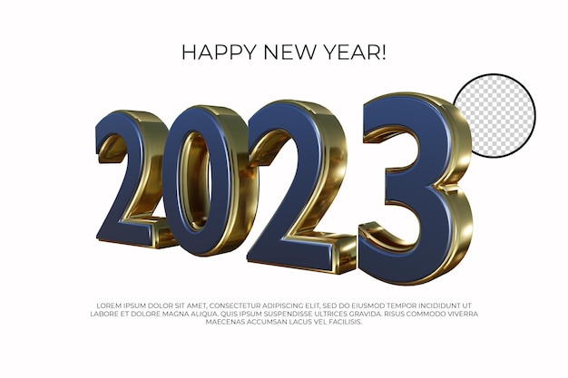 Gold und Blau Textur 2023 Neujahr 3D-Rendering isoliert auf transparentem Hintergrund