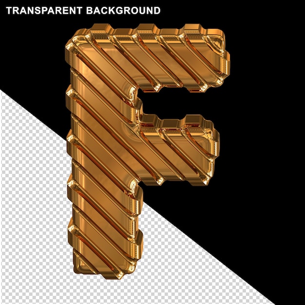 Gold with thin diagonal straps capital letter f