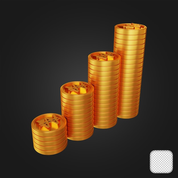 Gold Won Stacks Cuatro Columnas Ilustración 3d