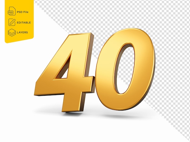 Gold, Zahl, 40, Vierzig, Freigestellt, Weiß, Hintergrund, Glänzend, 3d, Zahl, 40, Gemacht, Von, Gold, 3d, Illustration