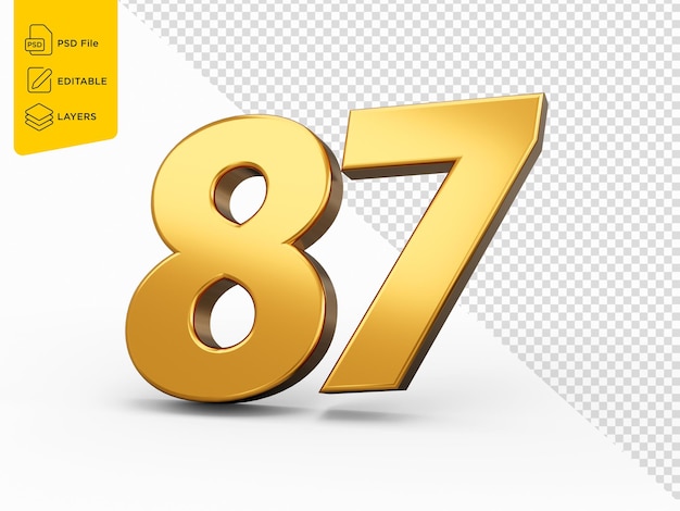 Gold, Zahl, 87, Siebenundachtzig, Weiß, Hintergrund, Glänzend, 3d, Zahl, 87, Gemacht, Von, Gold, 3d, Illustration