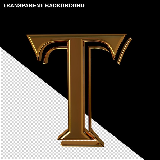 Goldbuchstaben vorderansicht. 3d-buchstabe t