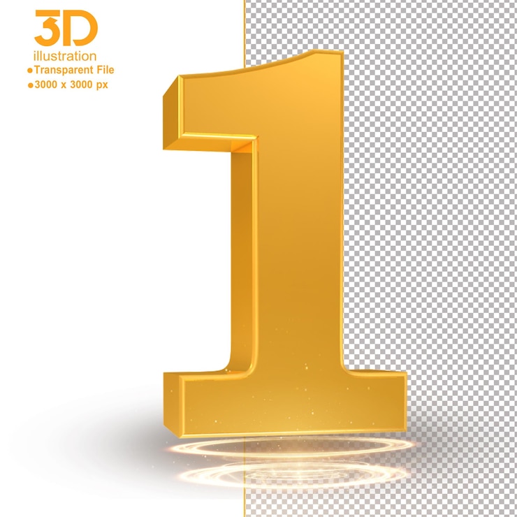 PSD golden 3d number 1 no background png