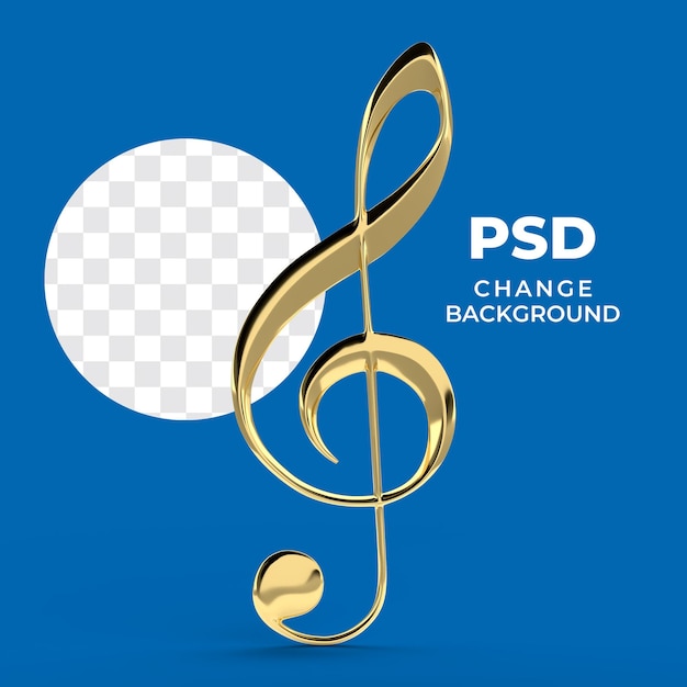 Golden 3D Treble Clef on Blue Background