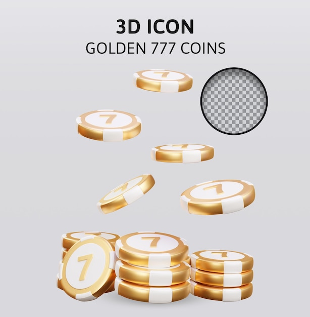 Golden 777 monete da casinò 3d rendering illustrazione