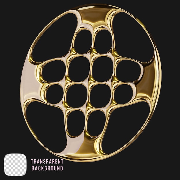 Golden Abstract y2k Emblem 3D-Rendering auf durchsichtigem Hintergrund