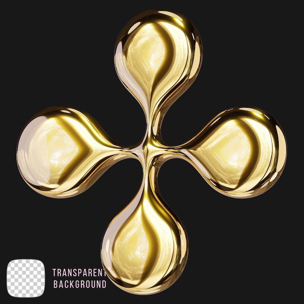 golden abstract y2k emblem 3d rendering on transparent background