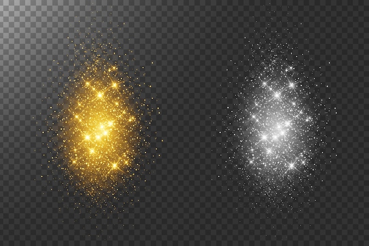 PSD golden and silver glittering dust overlay isolated on a transparent background