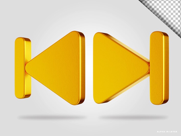 PSD golden back and next icon 3d render ilustración aislada