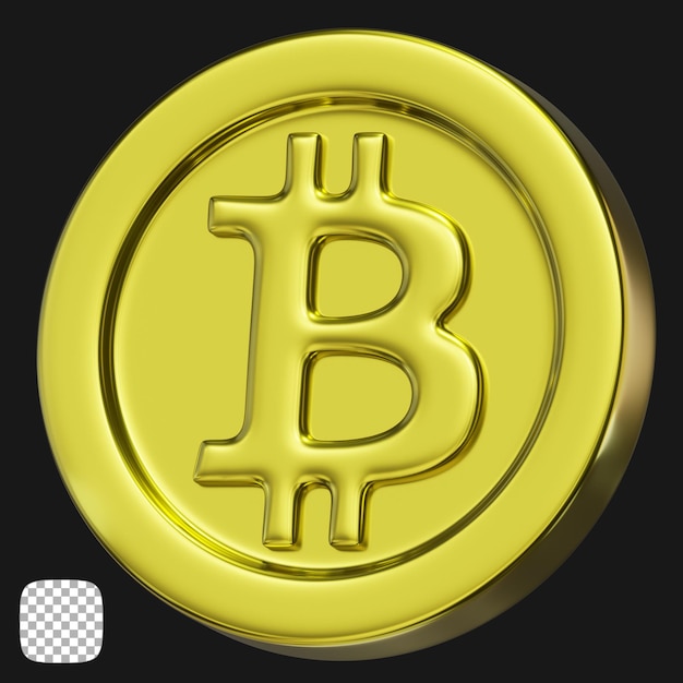 golden bitcoin coin 3d rendering on transparent background