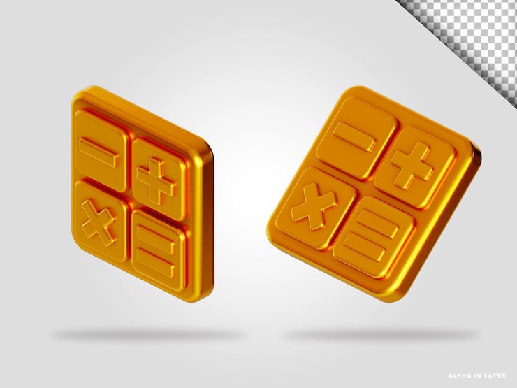 PSD golden calculator 3d render illustration isolated