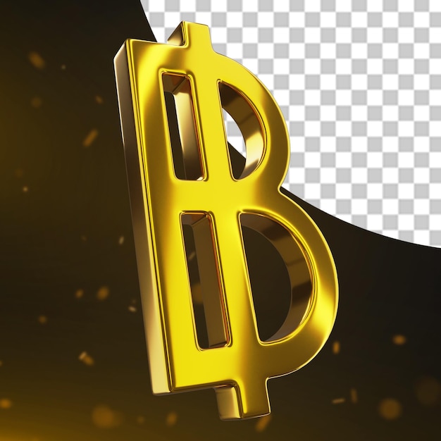 Golden currency sign baht renderização 3d