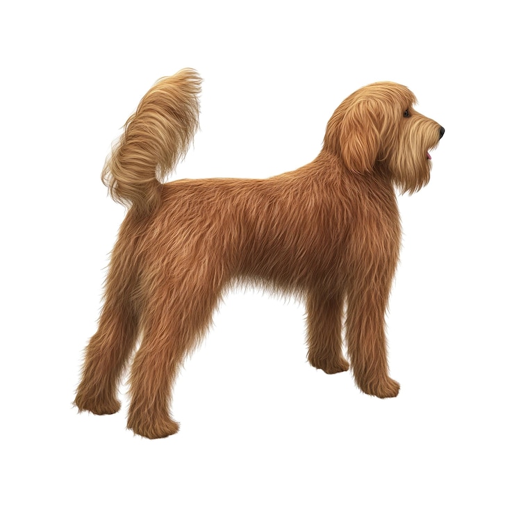 PSD golden doodle dog in piedi con la coda in alto