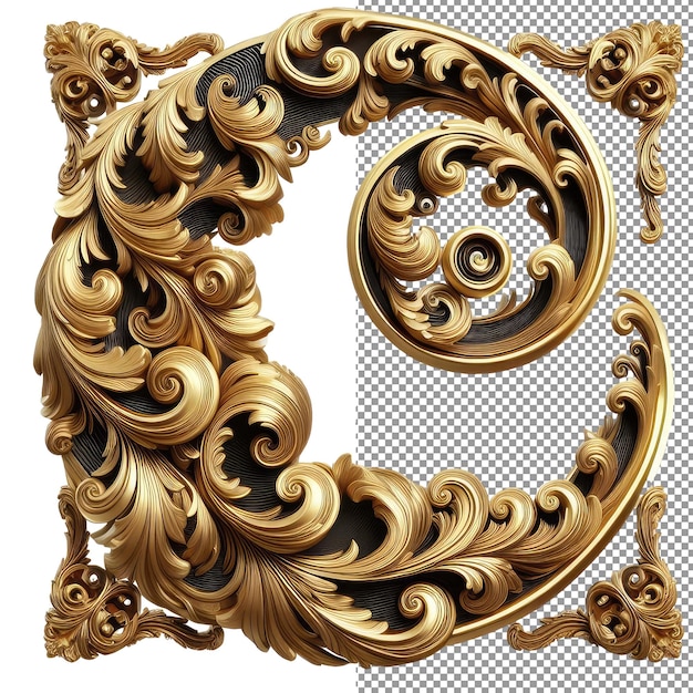 PSD golden elegance luxuriöses 3d-ornament auf durchsichtigem hintergrund