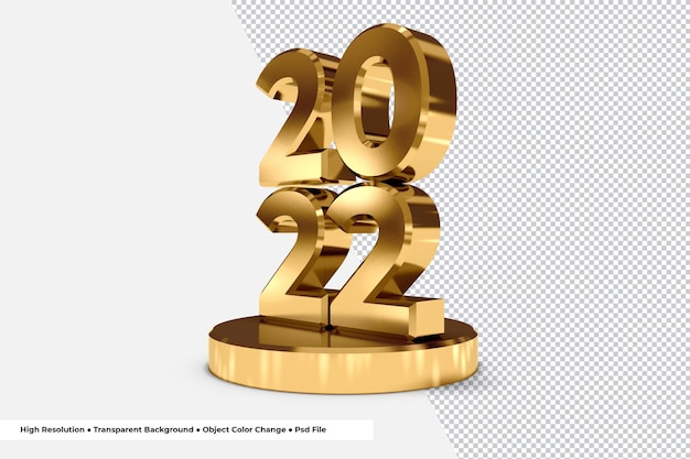 Golden Feliz Ano Novo número 2022 Renderização 3D